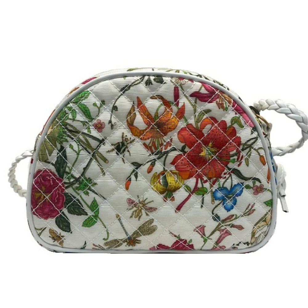 GUCCI Flora Flower Shoulder Bag Pochette Canvas White Multicolor